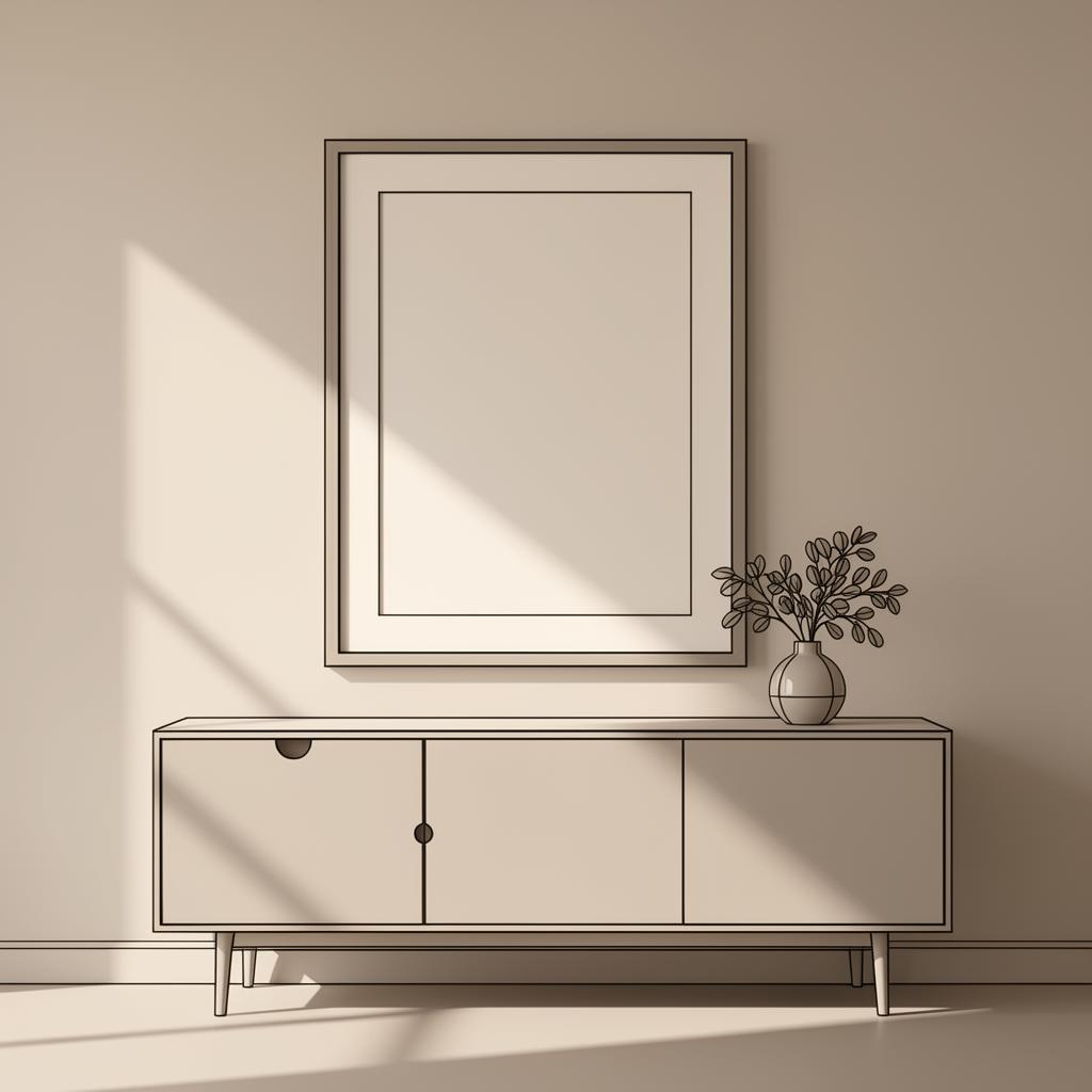 Illustration af et stort statement-billede over skænk